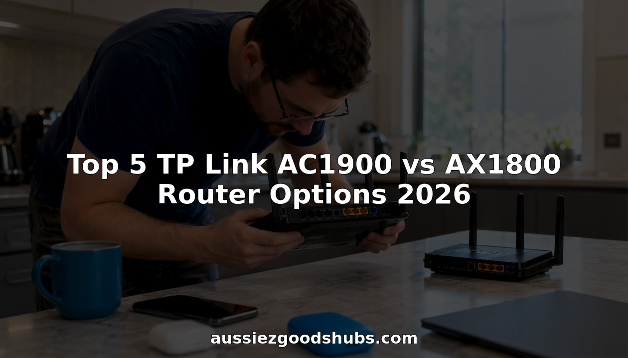 Person comparing two TP-Link routers on desk
