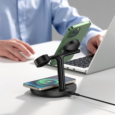 Baseus Swan 3-in-1 Wireless Magnetic Charging Bracket 20W Universal Version (Include:USB For Type-C 3A 1M)-Black