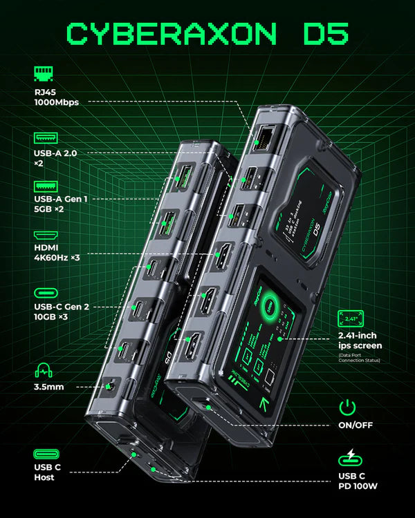 CyberAxon D3 13-in-1 Stream Control Dock (Triple Display, Touchscreen)-6