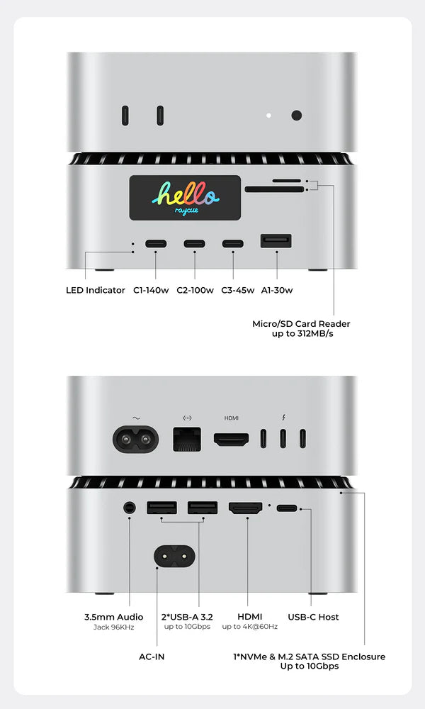 RayCue All-in-One Charger Dock for Mac Mini M4 (US Plug)-6