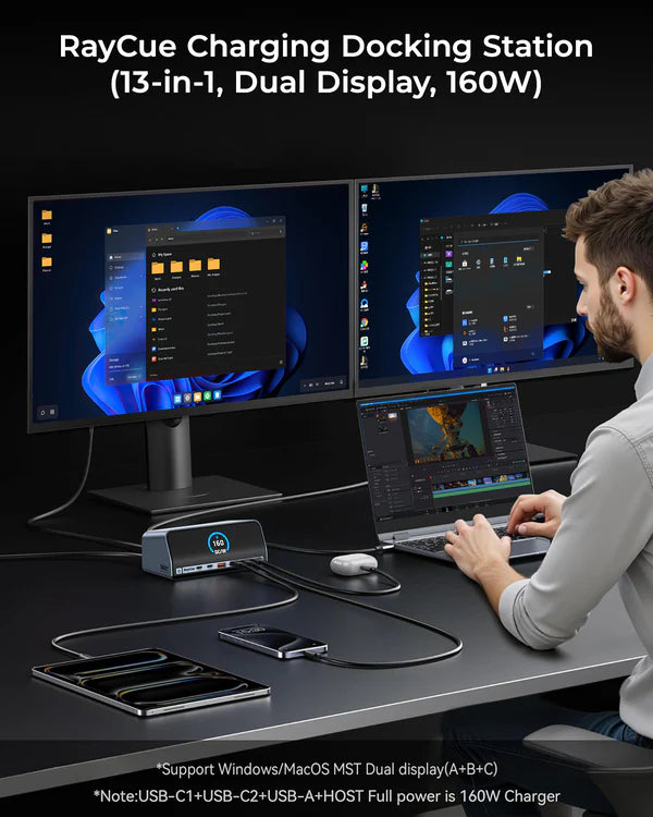 RayCue 160W 13-in-1 USB-C Docking Station (Dual 4K HDMI)-3