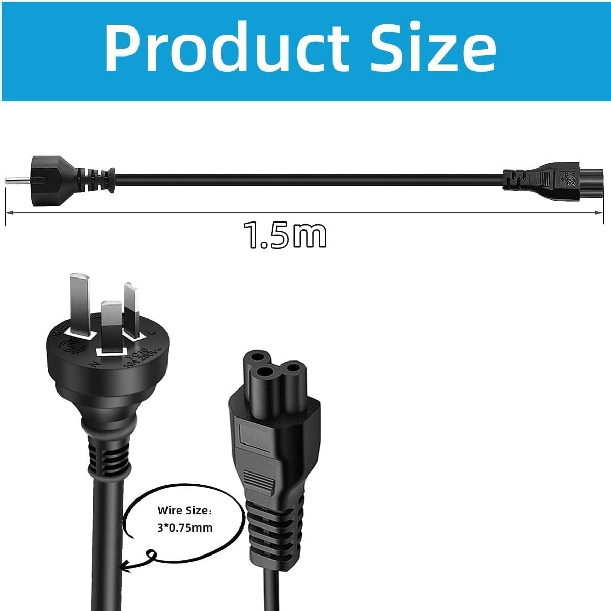 AU 3 Pin to IEC 320 C5 Power Cable (Cloverleaf, 250V)