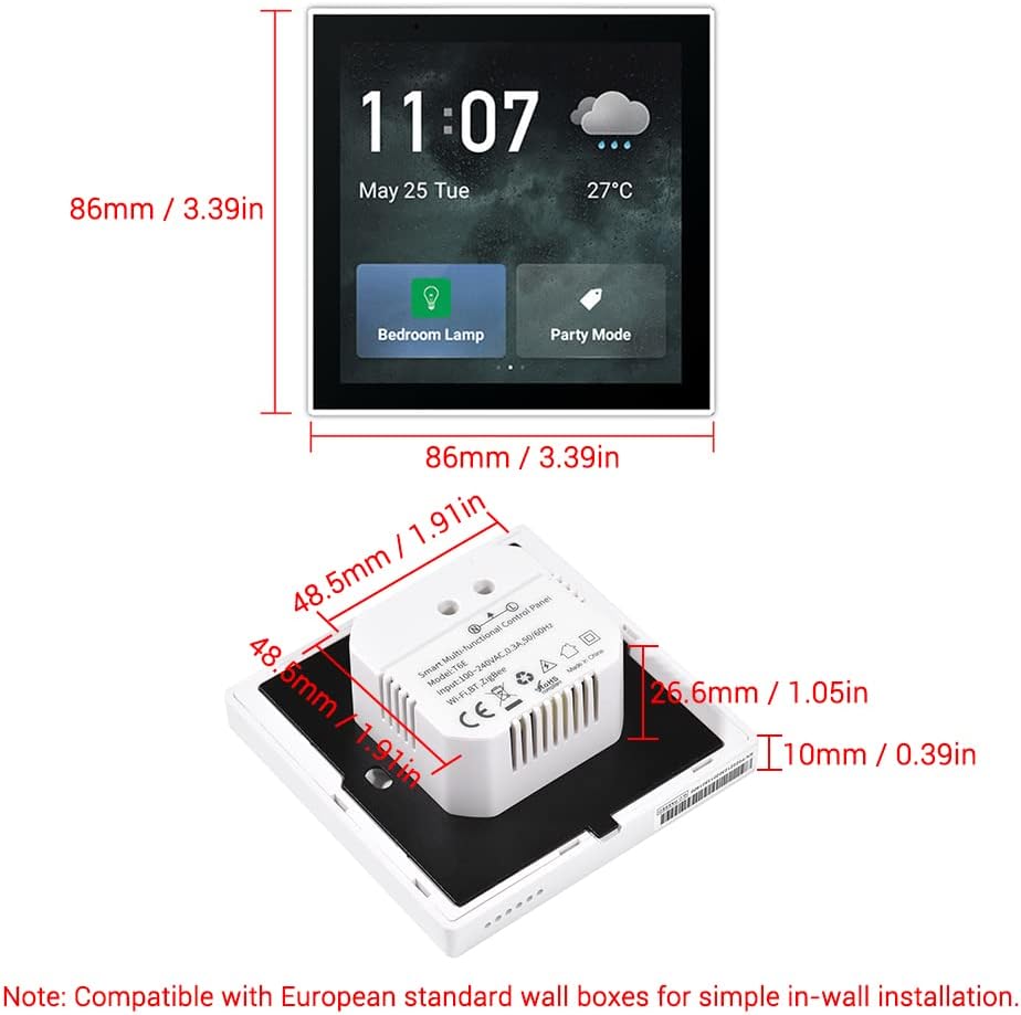 Diewu Smart Home Panel Multi-Functional WiFi Smart Scene Wall Switch ZigBee BT Function APP Remote wi 4-inch LCD Touch Screen Clo Date Temperature Wea er Display