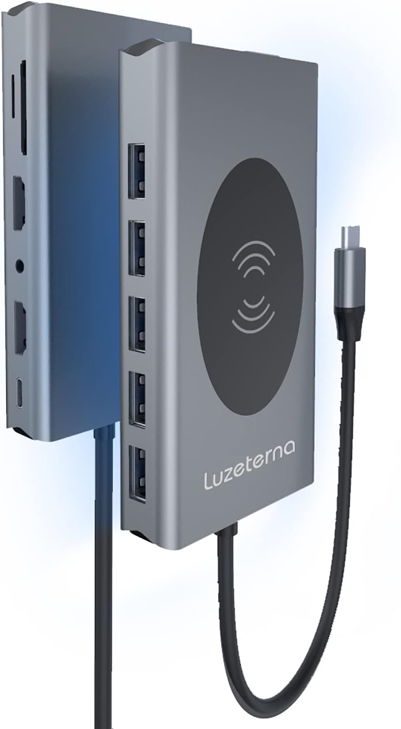 14 in 1 Docking Station with Wireless Charging,Triple and 4K Display,Dual HDMI for USB C Hub,100W PD, 5 USB Ports,SD,TF,VGA,Compatible for Multiple Device:Switch,MacBook,Dell,Thinkpad