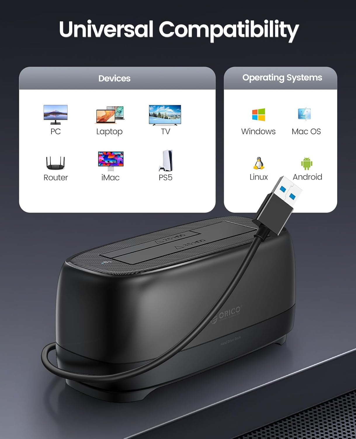 ORICO External Hard Drive Docking Station (DD18U3-US)