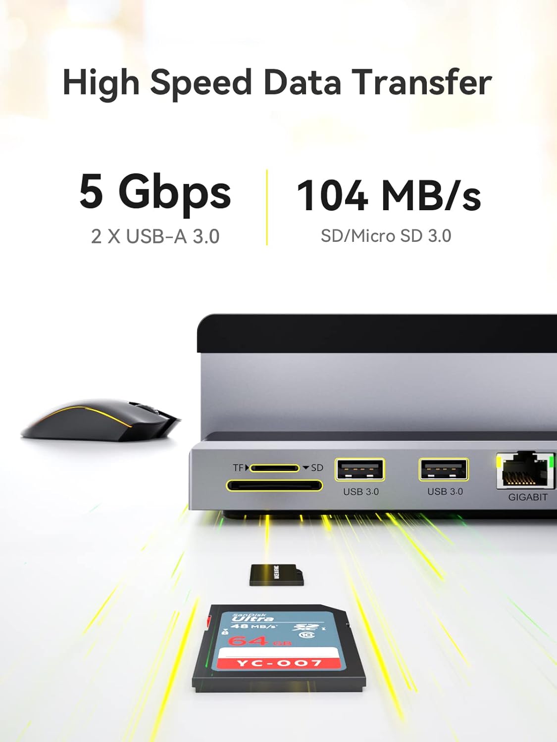 USB C Docking Station Laptop Vertical Stand, QUUGE 8 in 1 USB C Dock with 4K 60Hz HDMI 2.0, 1Gbps Ethernet, 2*USB-A 5Gbps Data Transfer, 100W, TF/SD 3.0