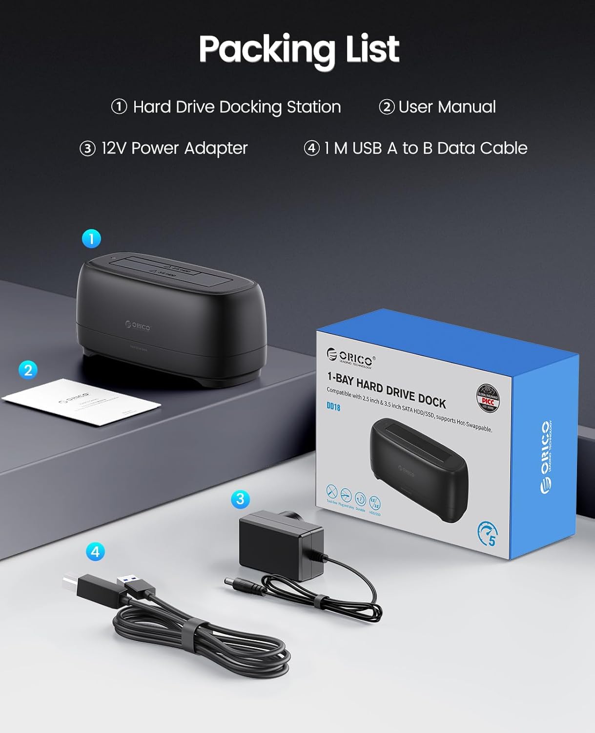 ORICO External Hard Drive Docking Station (DD18U3-US)