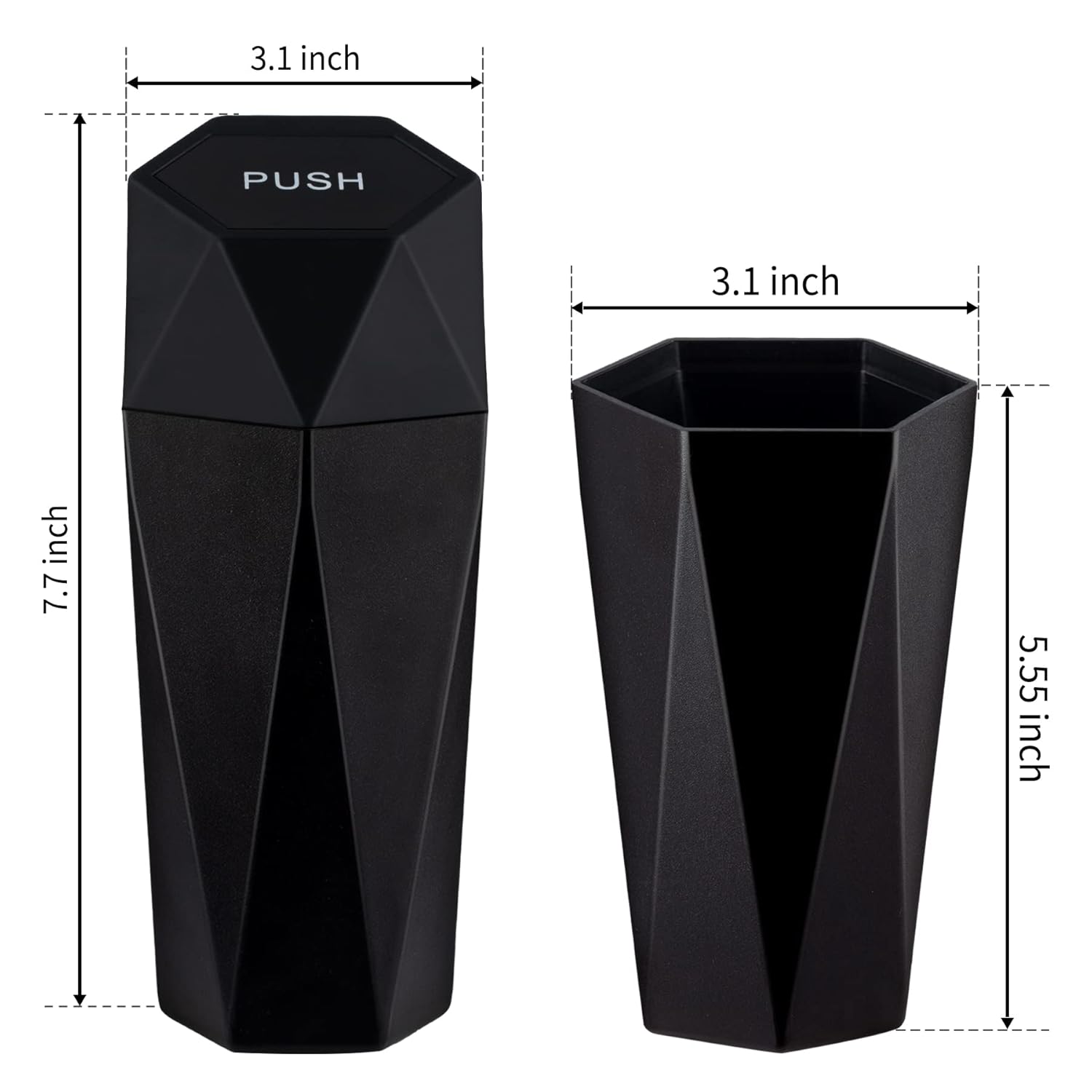 JUSTTOP Car Trash Can with Lid, Diamond Design Small Automatic Portable Trash Can, Easy to Clean, Used in Car Home Office (Black)