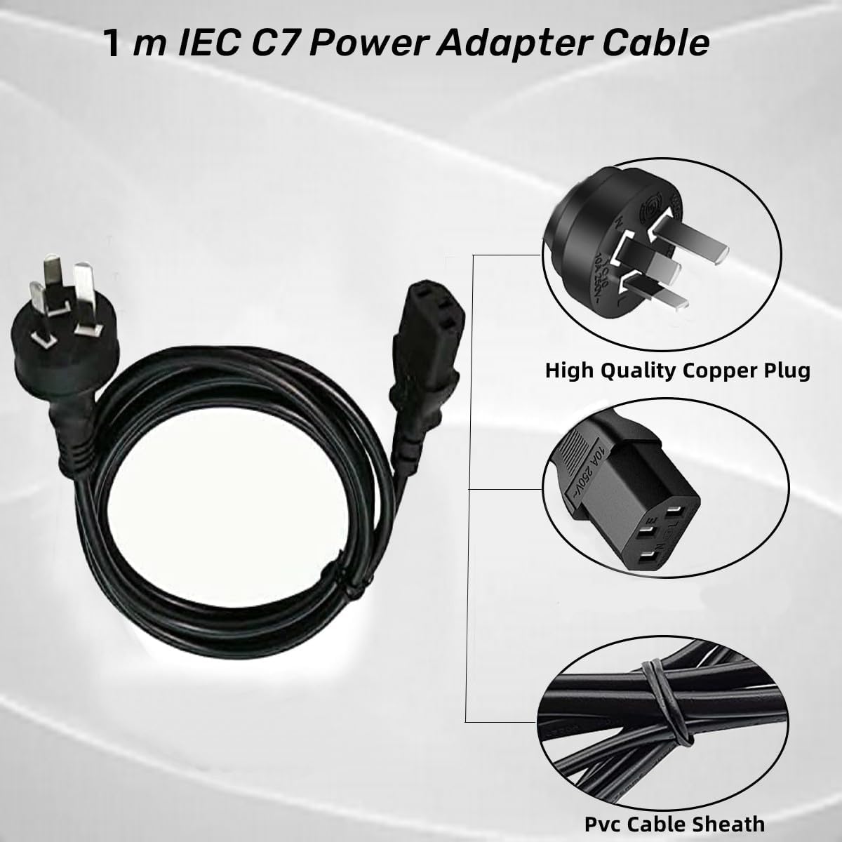3 Prong Australia Plug 18AWG Power Extension Cable (IEC C13, Black)-9