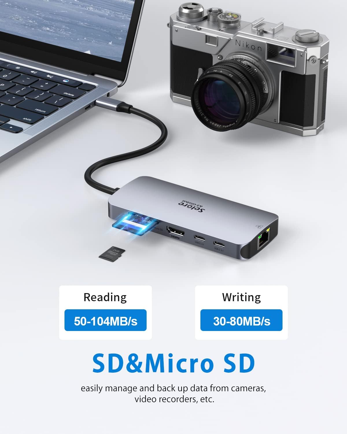 Selore&S-Global 9-in-1 USB-C Hub – 4K HDMI, 2×USB-C 3.1 Gen2 10Gbps, Ethernet, USB 3.1 10Gbps, 2×USB 3.0, Compact Multiport Adapter