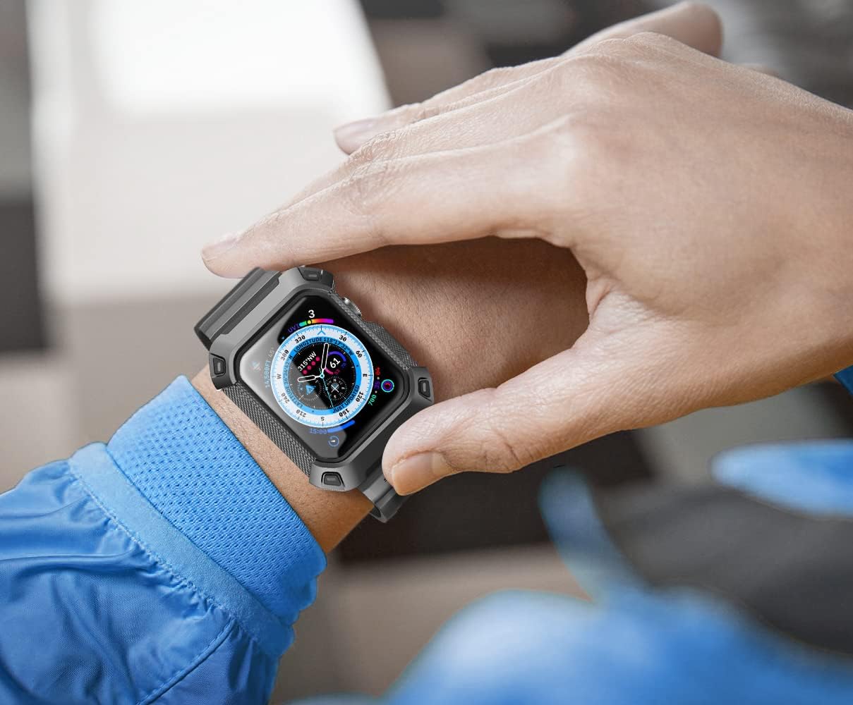 SUPCASE [Unicorn Beetle Pro] Designed for Apple Watch Series 7/6/SE/5/4 [45/44mm], Rugged Protective Case with Strap Bands (Black)