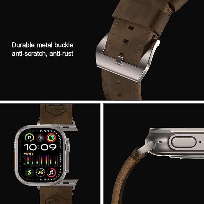 VSANT Vintage Leather Compatible with Apple Watch Ultra 2 / Ultra Band 49mm 45mm 44mm Men Women, 26mm Wide Wrazy Horse Leather Strap for iWatch Ultra Series 9 8 7 6 5 4