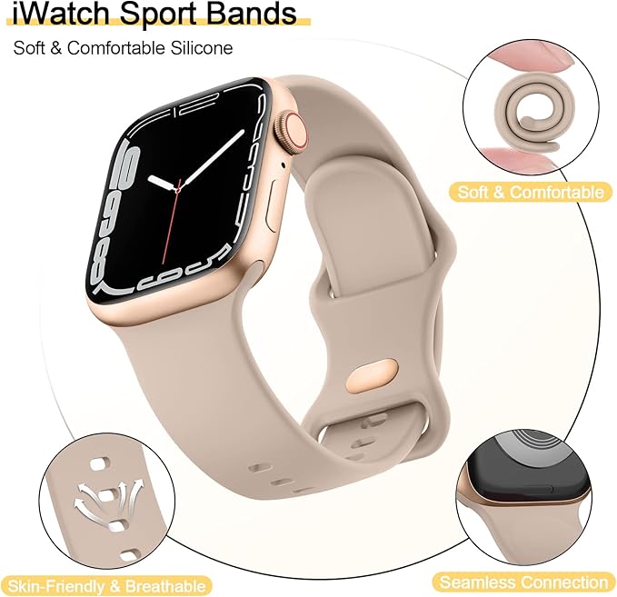3 PACK Sport Bands Compatible with Apple Watch Band 38mm 40mm 41mm 42mm 44mm 45mm 49mm,Soft Silicone Waterproof Strap Compatible with iWatch Apple Watch Series Ultra 8 7 6 5 4 3 2 1 SE Women Men
