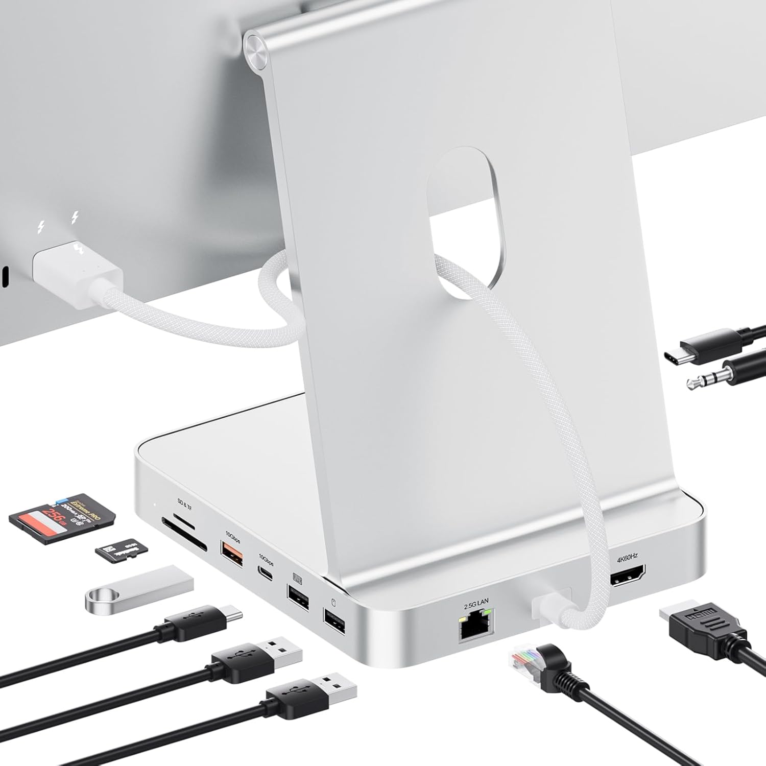 PULWTOP 11-in-1 USB-C Hub Docking Station for iMac 24-inch (M1/M3/M4) with M.2 SSD Support – Silver