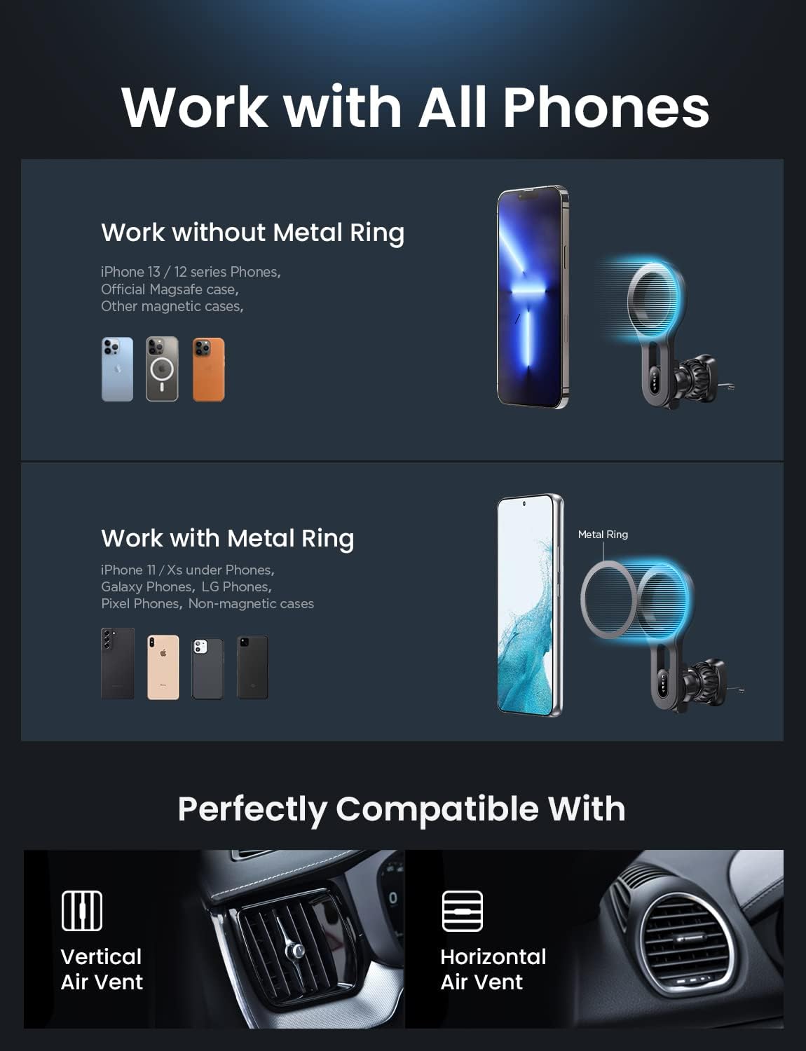 LISEN for MagSafe Car Mount Magnetic Phone Holder Car Mount Mobile Phone Vent Magnetic Easily Install iPhone Car Holder Mount Fit for iPhone 16 15 14 13 Pro Plus Max Mini MagSafe Cases