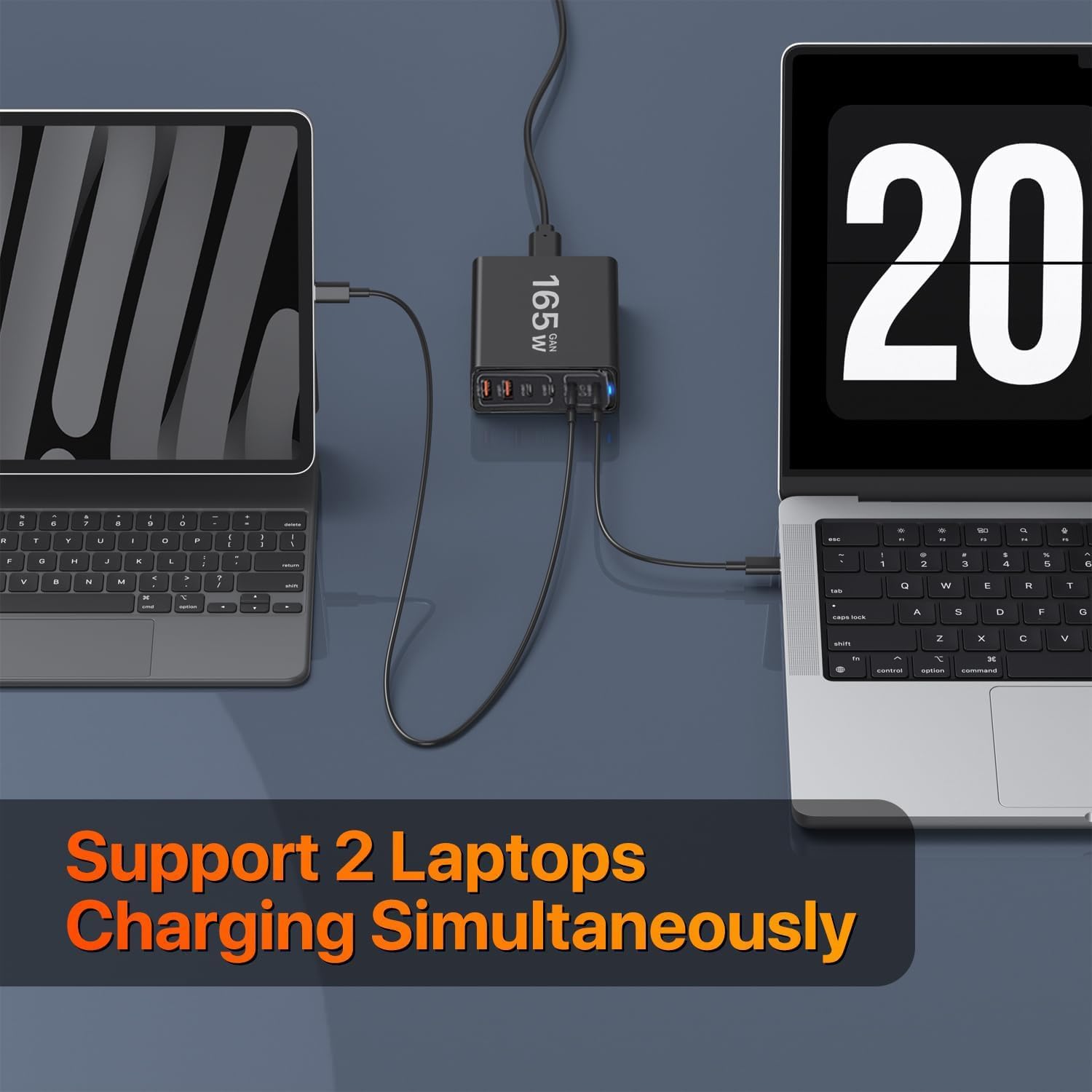 USB C Charging Station 165W, USB C Desktop Charger GaN 6 Port Fast Travel Wall Charger Adapter Compatible with MacBook Pro/Air/iPhone 12/13/14/15/16 Series/Samsung Galaxy S22/S23/S24/Laptop (Black)
