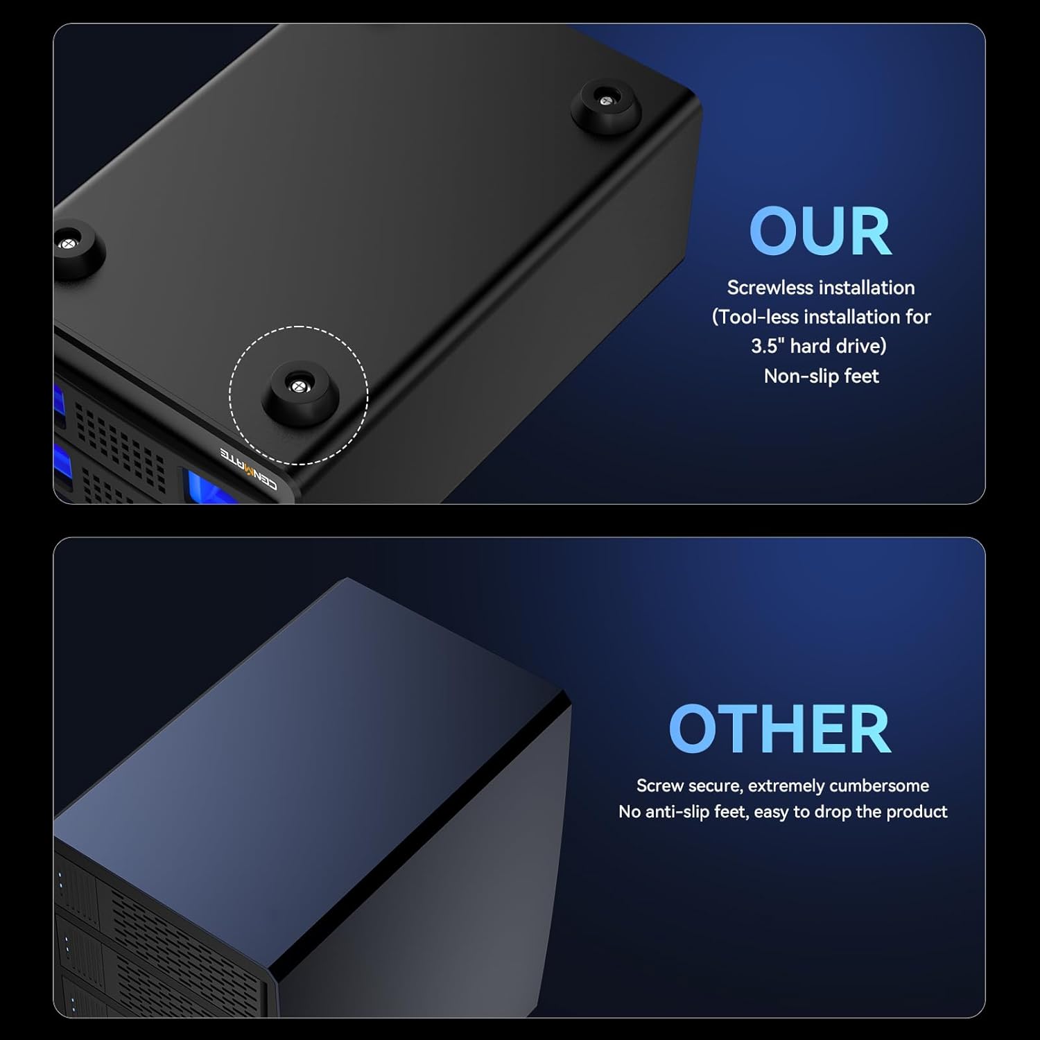 CENMATE Dual-Bay Hard Drive Enclosure — USB 3.0, Aluminum with Silent Cooling Fan