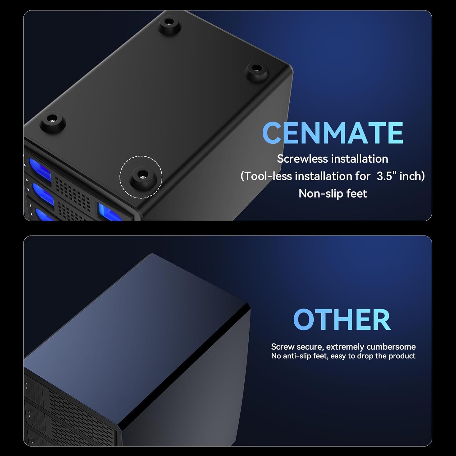CENMATE 4-Bay Hard Drive Enclosure — USB 3.0, Aluminum with Cooling Fan