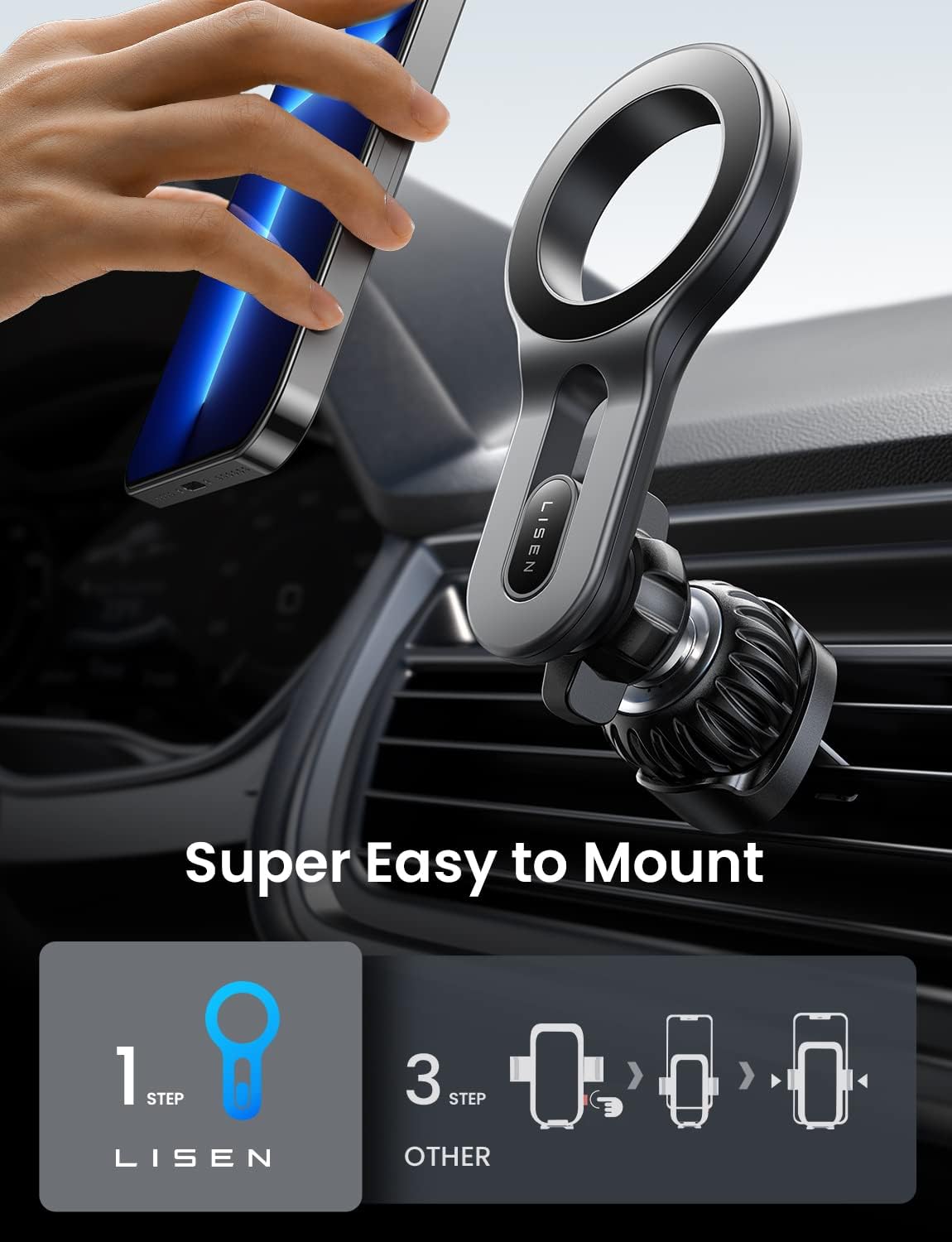 LISEN for MagSafe Car Mount Magnetic Phone Holder Car Mount Mobile Phone Vent Magnetic Easily Install iPhone Car Holder Mount Fit for iPhone 16 15 14 13 Pro Plus Max Mini MagSafe Cases