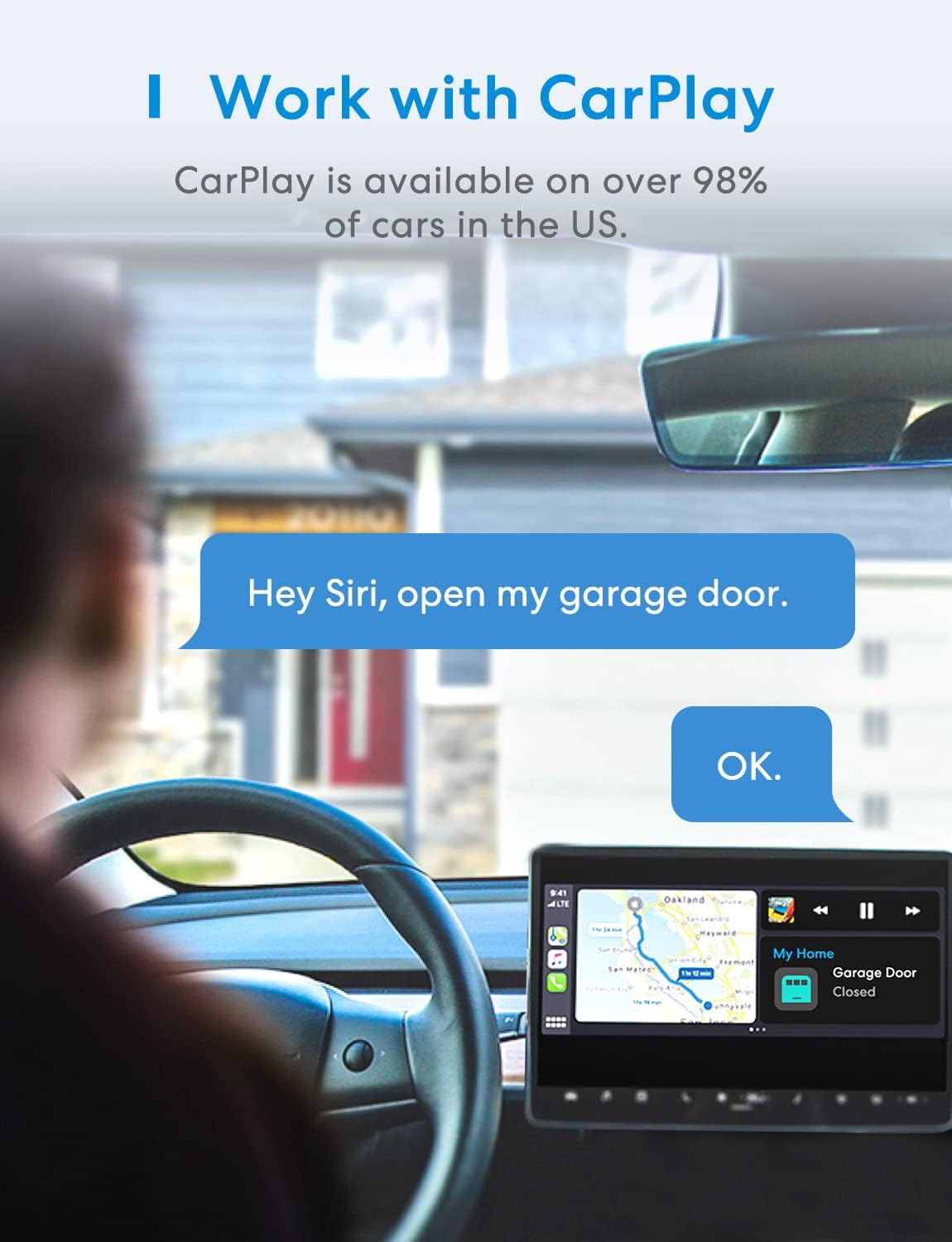 meross Smart Garage Door Opener Remote, Compatible with Apple HomeKit, Amazon Alexa, Google Assistant, SmartThings, Multiple Notification Modes, No Hub Needed