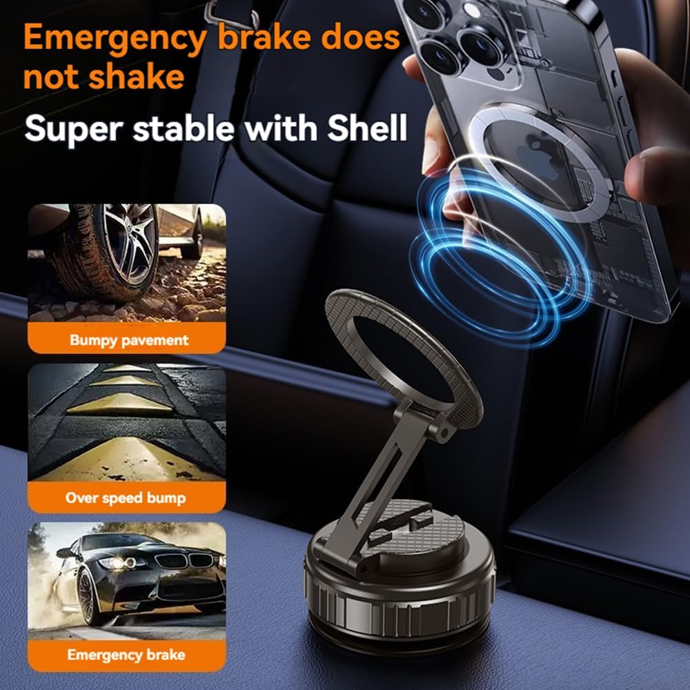 2025 Upgraded Vacuum Magnetic Car Phone Holder,360° Adjustable Foldable Strong Suction Mount,Ultra Vacuum Suction Cup for Most Smartphones/Vehicles - Car, Gym, Mirror (Gray)