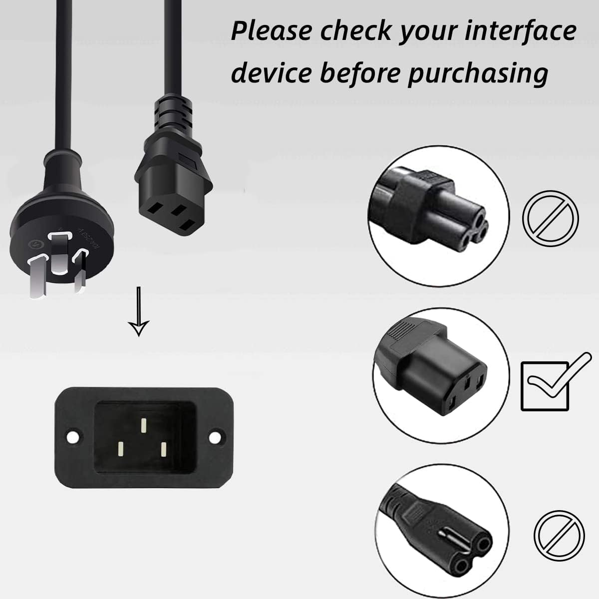 3 Prong Australia Plug 18AWG Power Extension Cable (IEC C13, Black)-8