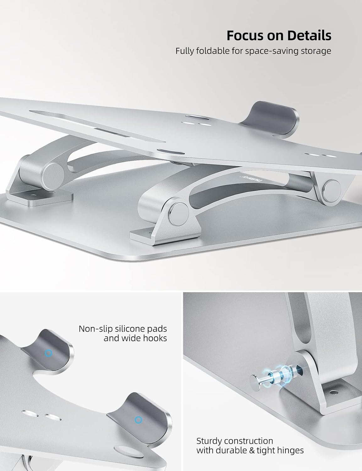 Nulaxy Laptop Stand, Ergonomic Height Angle Adjustable Laptop Riser HolderSupports Up to 22 Lbs-Silver
