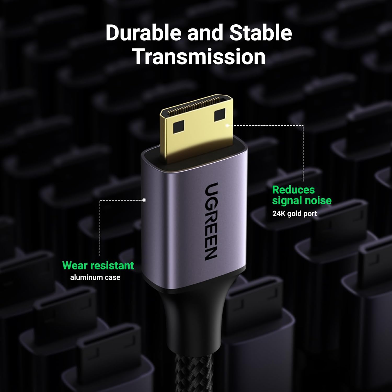 UGREEN 4K@60Hz Mini HDMI Male to HDMI 2.0 Female Adapter Connector Nylon Braided Cable Compatible with Raspberry Pi Zero 2W DSLR Camera Graphics Video Card Pico Projector
