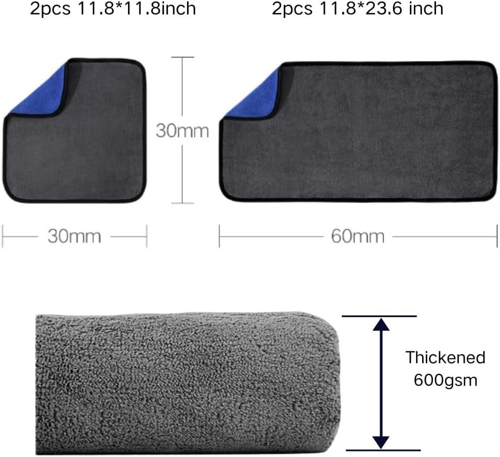 Premium Micro Fiber Cloth for Cleaning Car, Car Cleaning Cloth, High Absorbent Fiber, Streak-Free, Lint-Free, Scratch-Free, Perfect for Car Interior Detailing, 2 Sizes (12x12, 12x24 Inches)