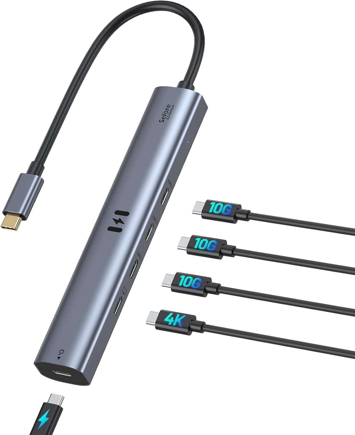 Selore&S-Global 5-in-1 USB-C Hub – 10Gbps Data, 4K@60Hz Video Output, 100W PD Fast Charging