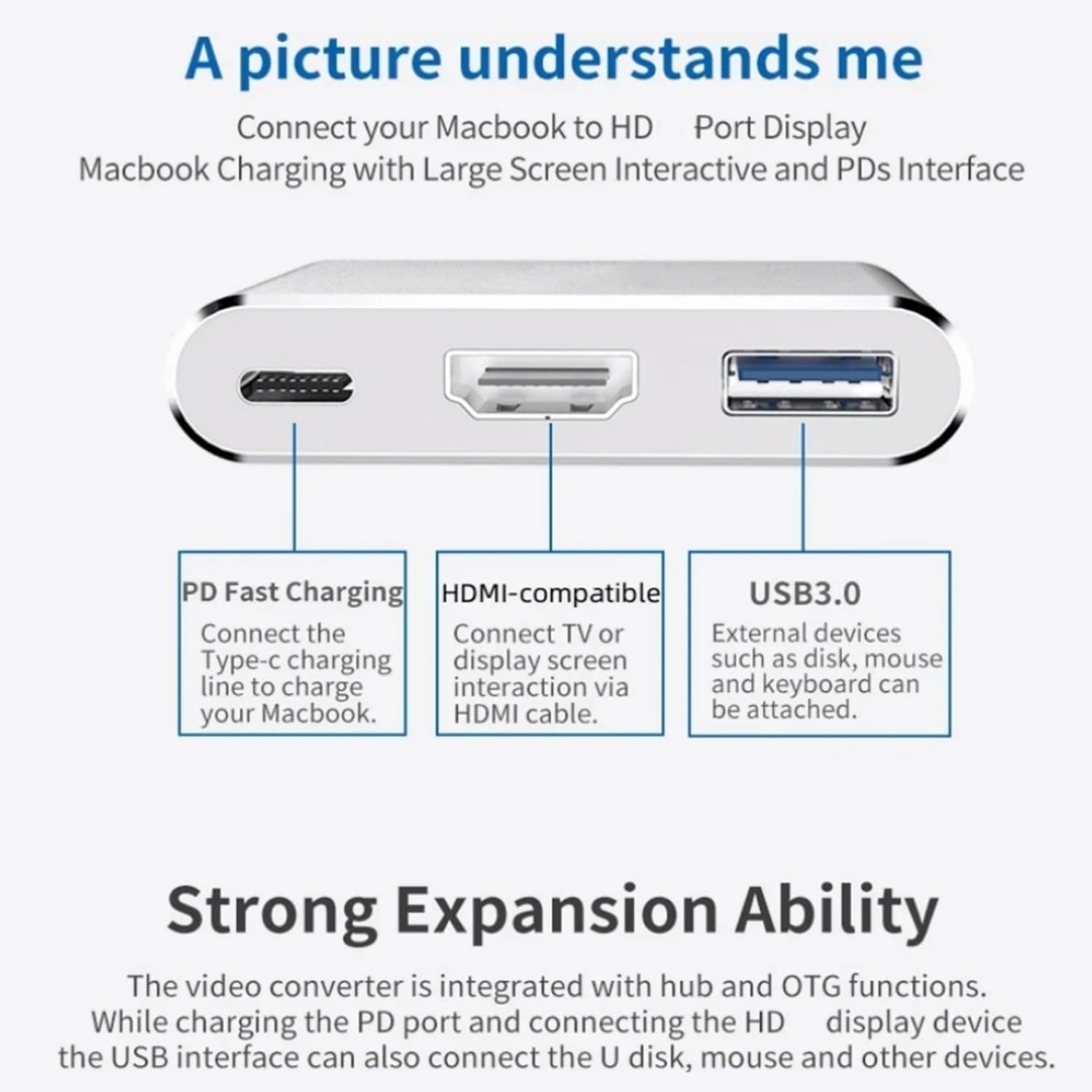 USB-C to HDMI 3-in-1 Multiport Adapter (4K / 30Hz)