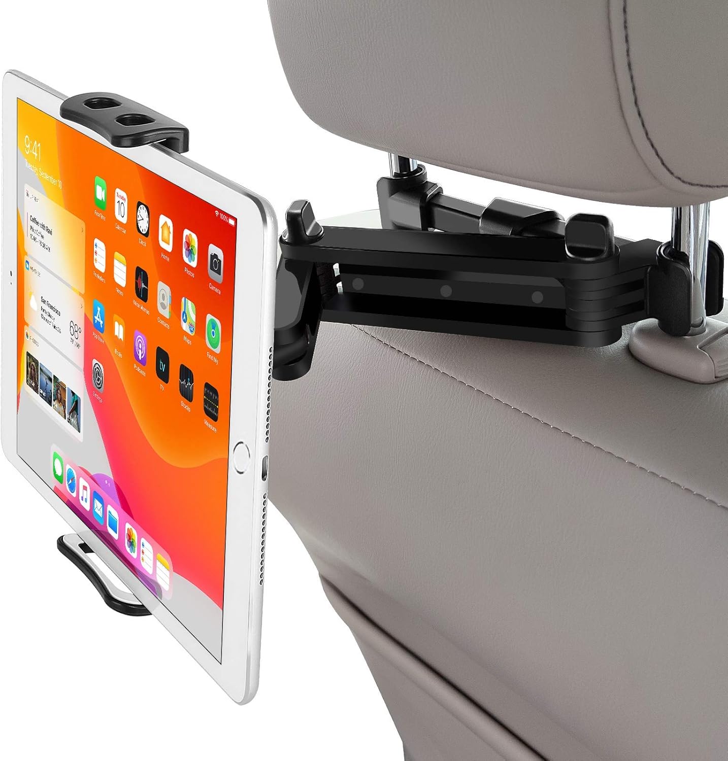 Car Headrest Tablet Mount, Stretchable Ipad Headrest Holder for Car Backseat Universal 360° Rotating Adjustable, Compatible with Phone/Tablet/iPad Mini/Samsung 4"-10.6", Headrest Posts Width 4.7-5.9in