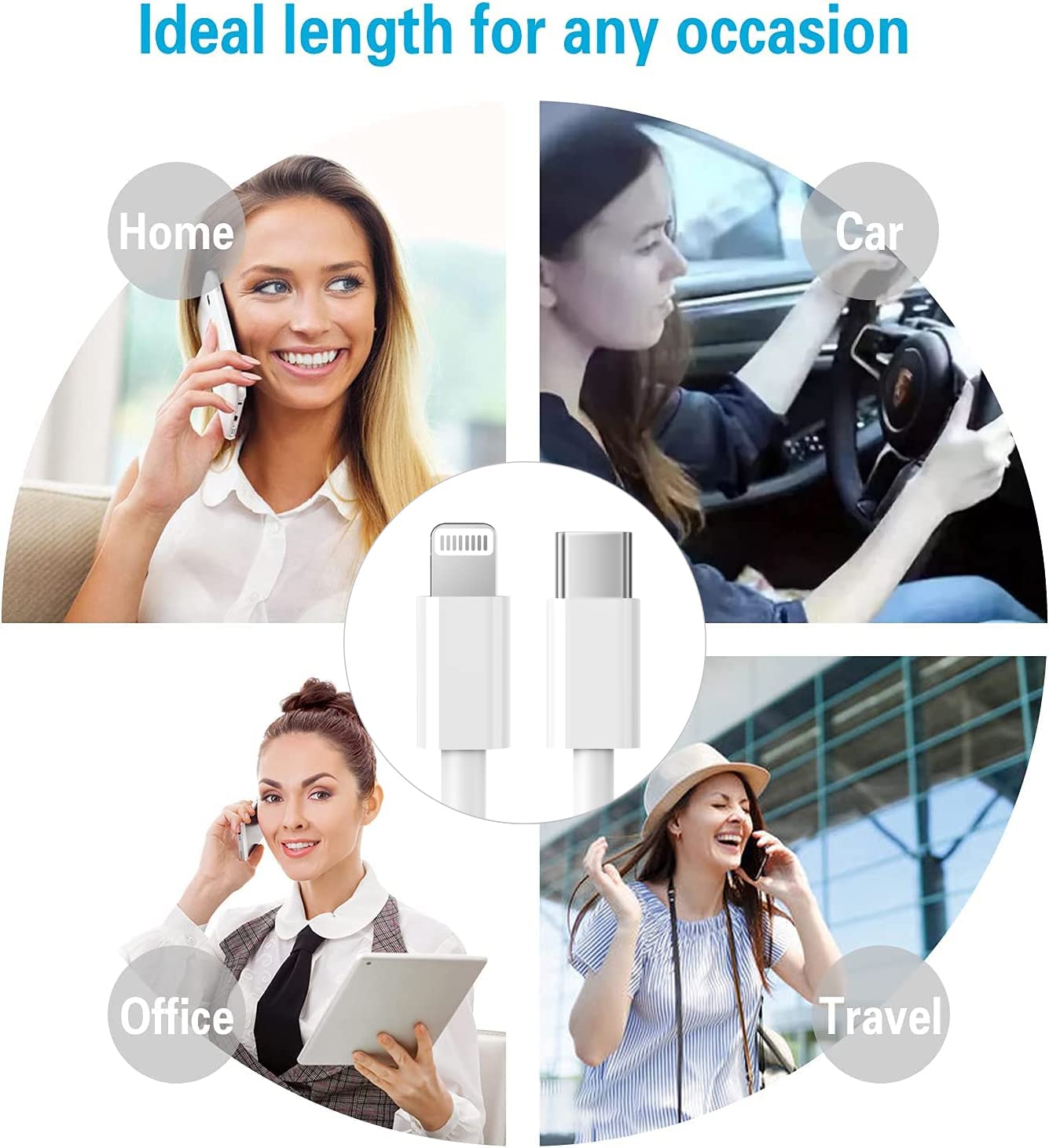 USB C to Lightning Cable 3Pack 6FT [Apple MFi Certified] iPhone Fast Charger Cable USB-C
