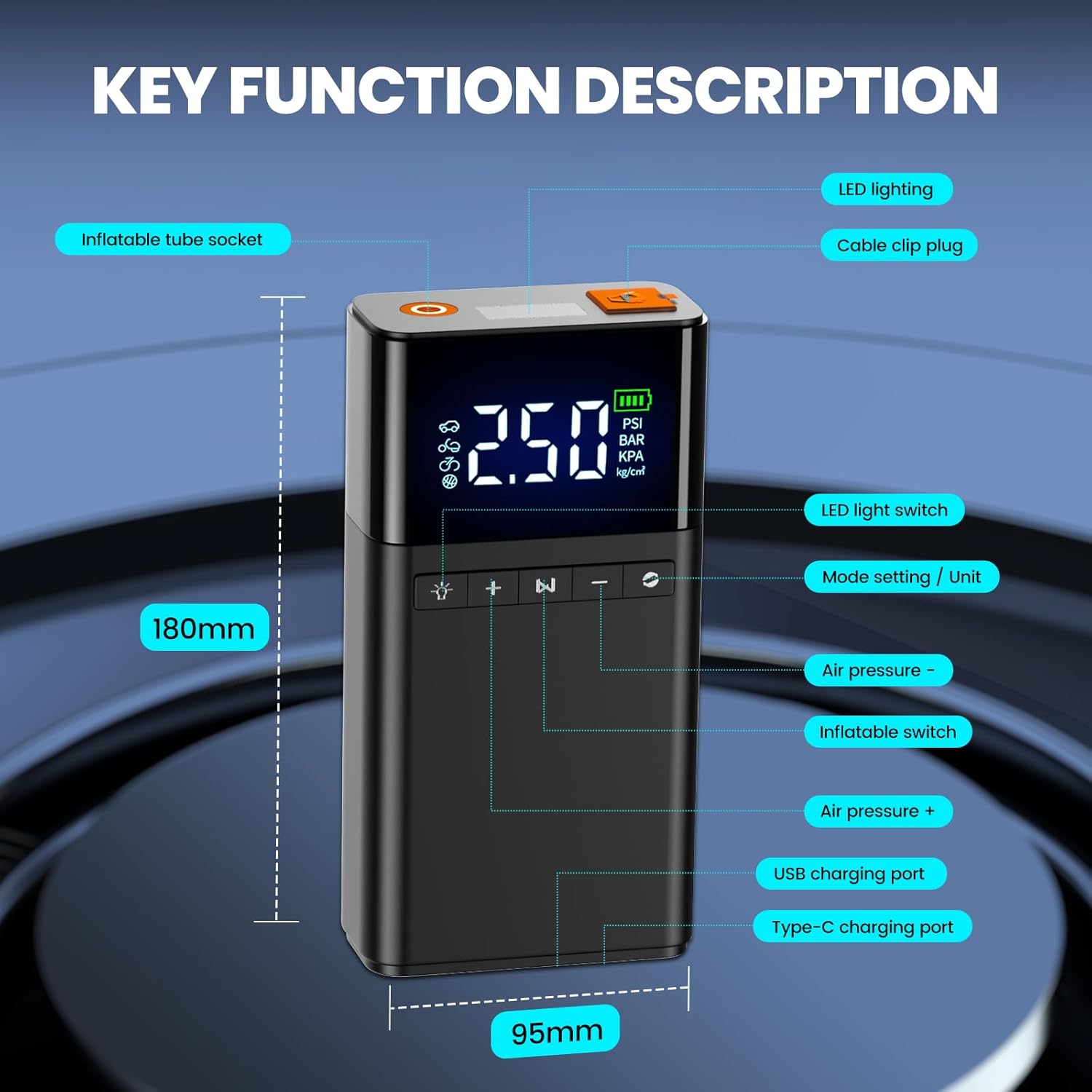 JNNQI 12V 4000A Battery Jump Starter & 150PSI Air Compressor Combo with LED Screen, Universal All-Car Displacement, 3-Mode Emergency LED Light & Safety Protection