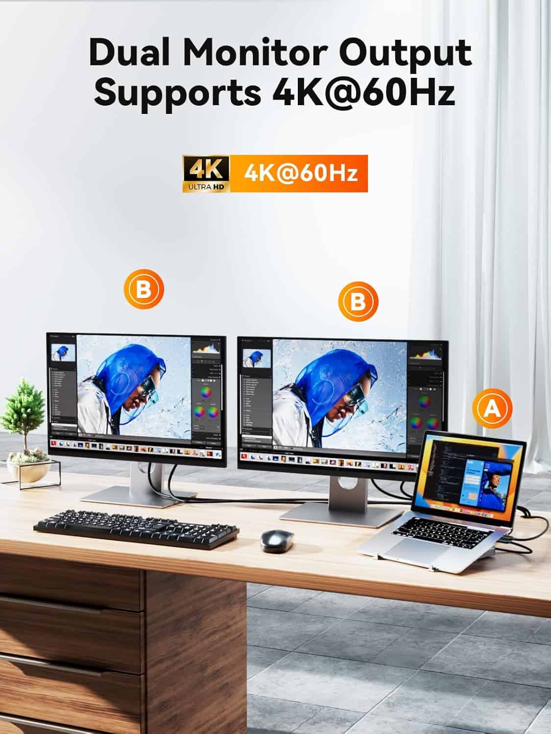 Laptop Docking Station Stand Dual 4K Monitor, QUUGE Dual HDMI Docking Station for Laptop, 2 HDMI (Single 4K@120Hz), 2 USB 3.0 Ports, 100W PD, RJ45 Ethernet