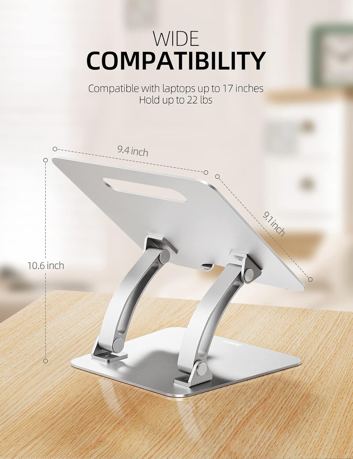 Nulaxy Laptop Stand, Ergonomic Height Angle Adjustable Laptop Riser HolderSupports Up to 22 Lbs-Silver