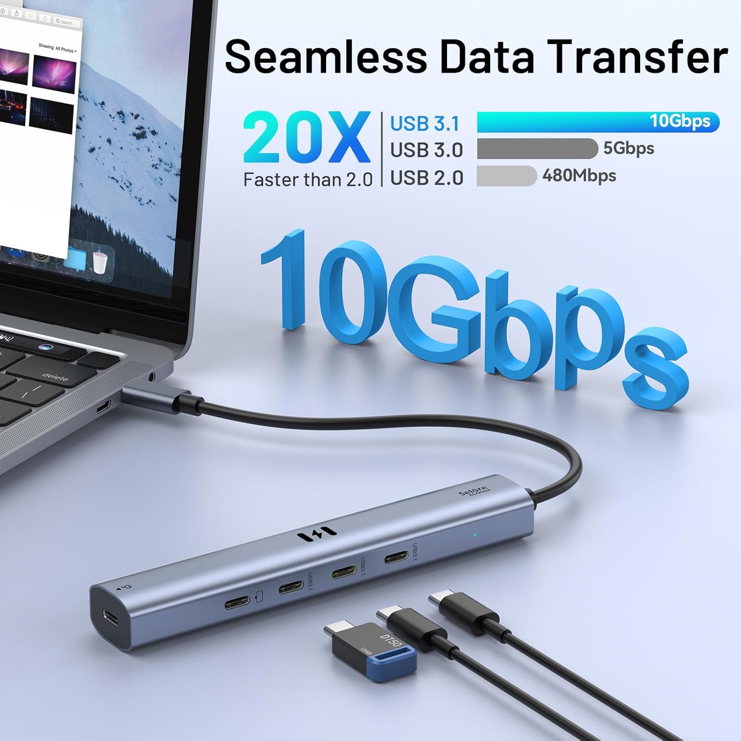 Selore&S-Global 5-in-1 USB-C Hub – 10Gbps Data, 4K@60Hz Video Output, 100W PD Fast Charging