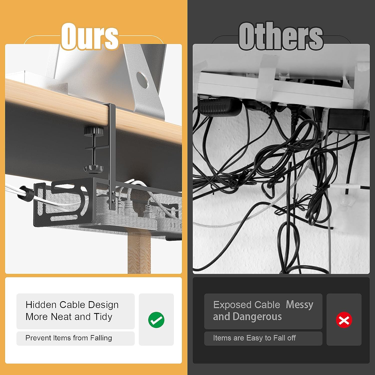 2 Pack Under Desk Cable Management Tray — No Drill