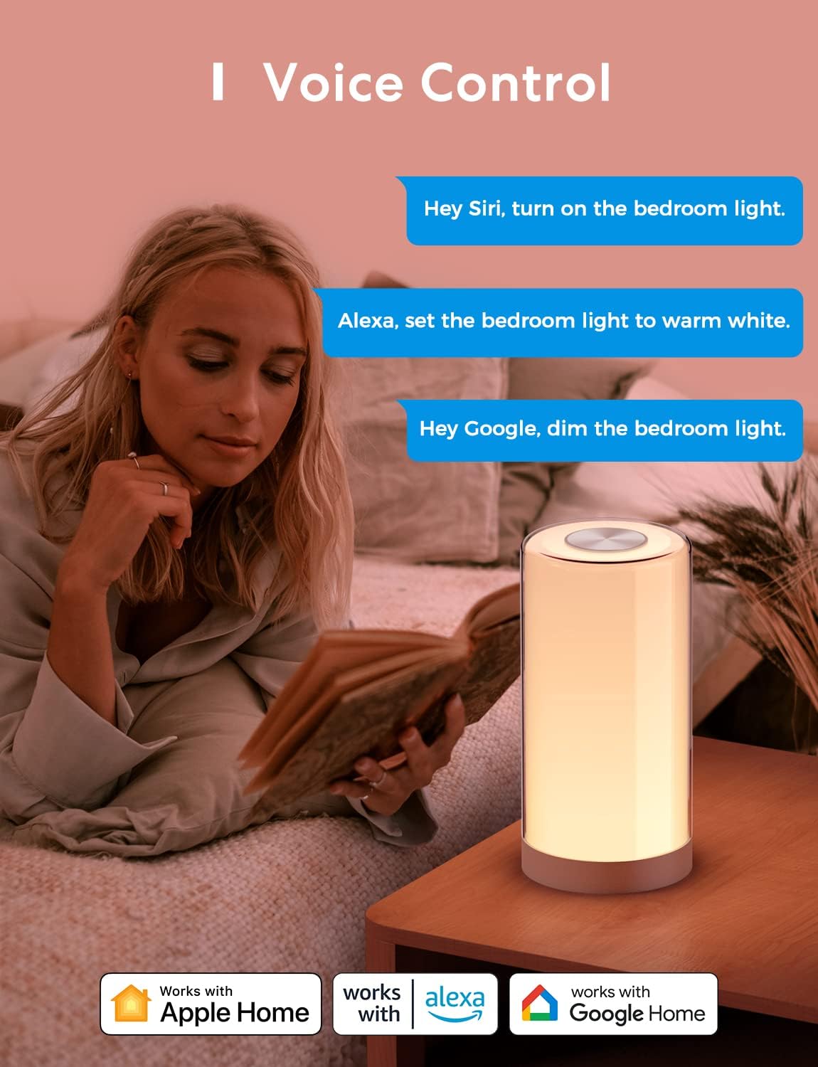 meross Smart Bedside Lamp Dimmable WiFi Table Lamp Night Light, Compatible with HomeKit (iOS13+), Alexa, Google Assistant and SmartThings, Tunable White and Multi-Color, Voice Control, Timer