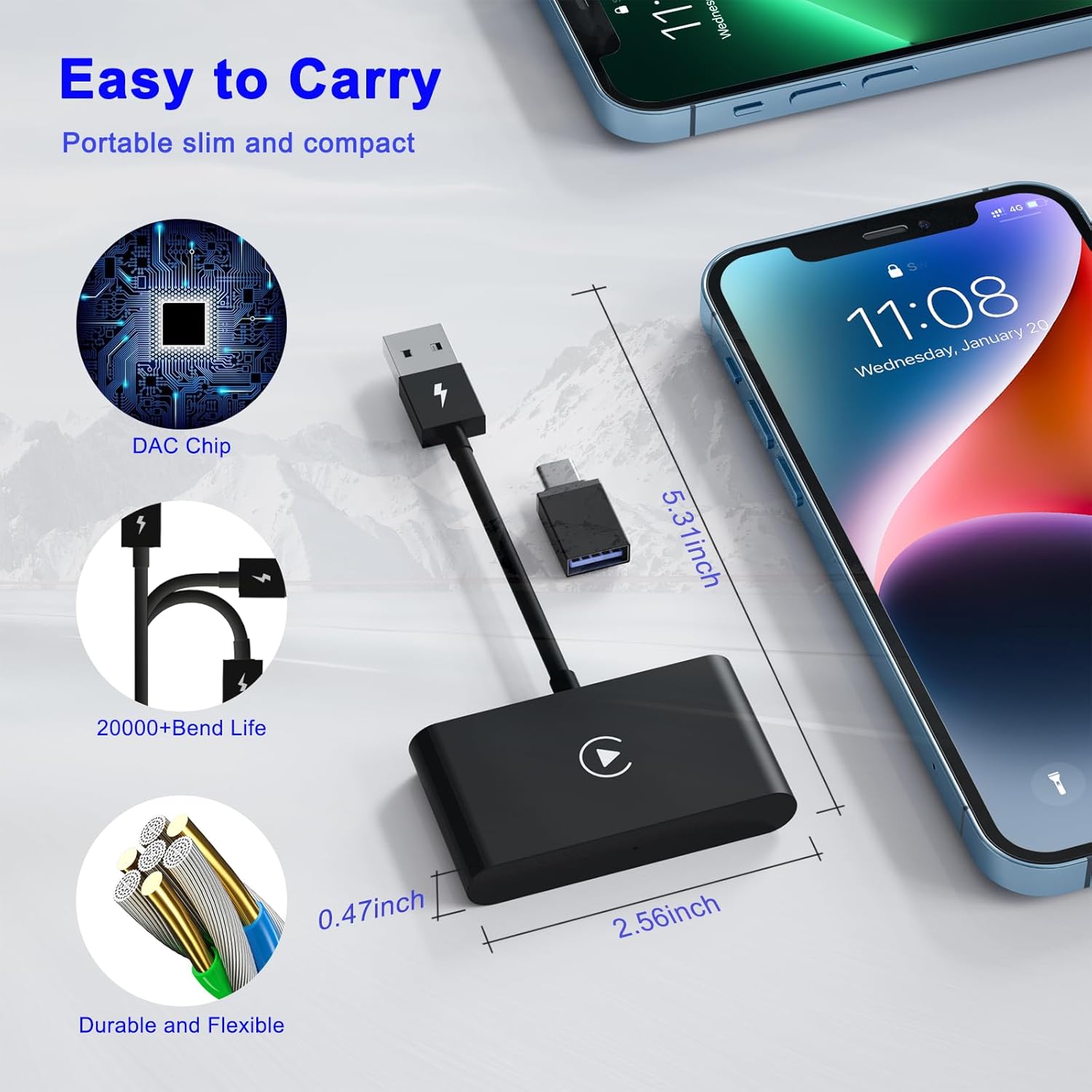 Wireless Carplay Adapter,Wireless Apple Carplay Dongle Adapter,Car Apple Carplay Bluetooth Adapter,Plug & Play 5GHz WiFi Online Update,Low Latency,Easy to Install,Support Newest iOS 16