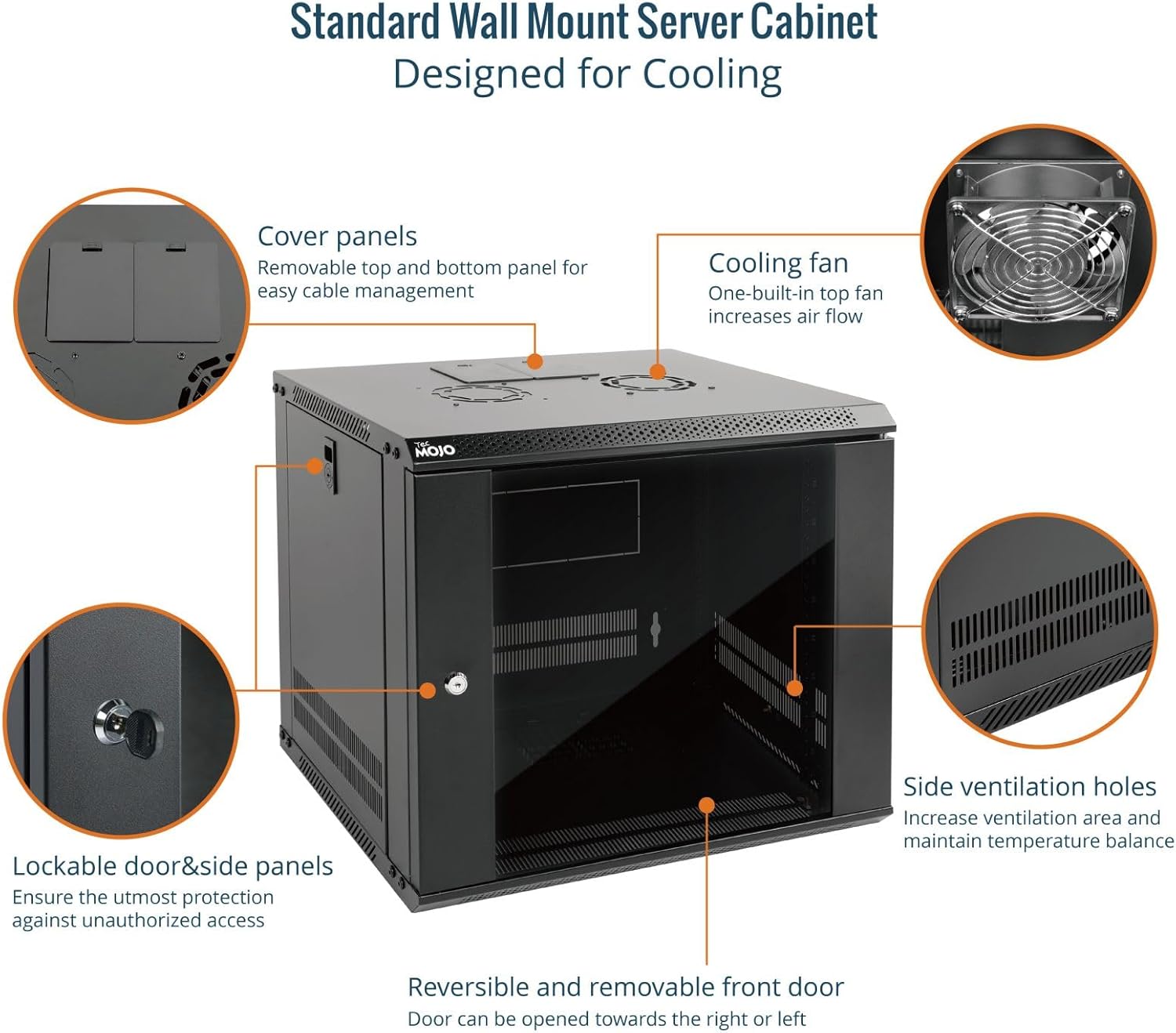 Tecmojo 9RU Wall Mount Network Cabinet – 450mm Deep, Lockable Glass Door, 50kg Load - Black