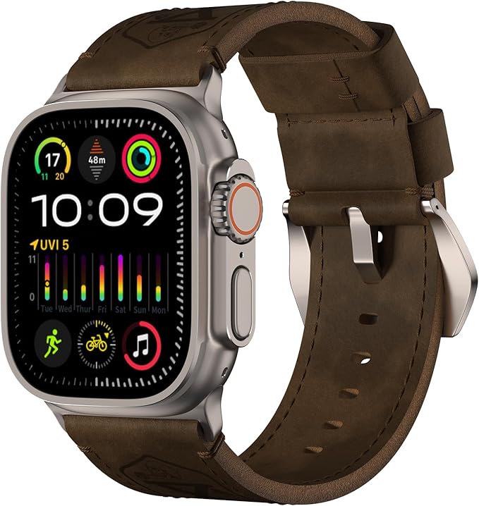 VSANT Vintage Leather Compatible with Apple Watch Ultra 2 / Ultra Band 49mm 45mm 44mm Men Women, 26mm Wide Wrazy Horse Leather Strap for iWatch Ultra Series 9 8 7 6 5 4
