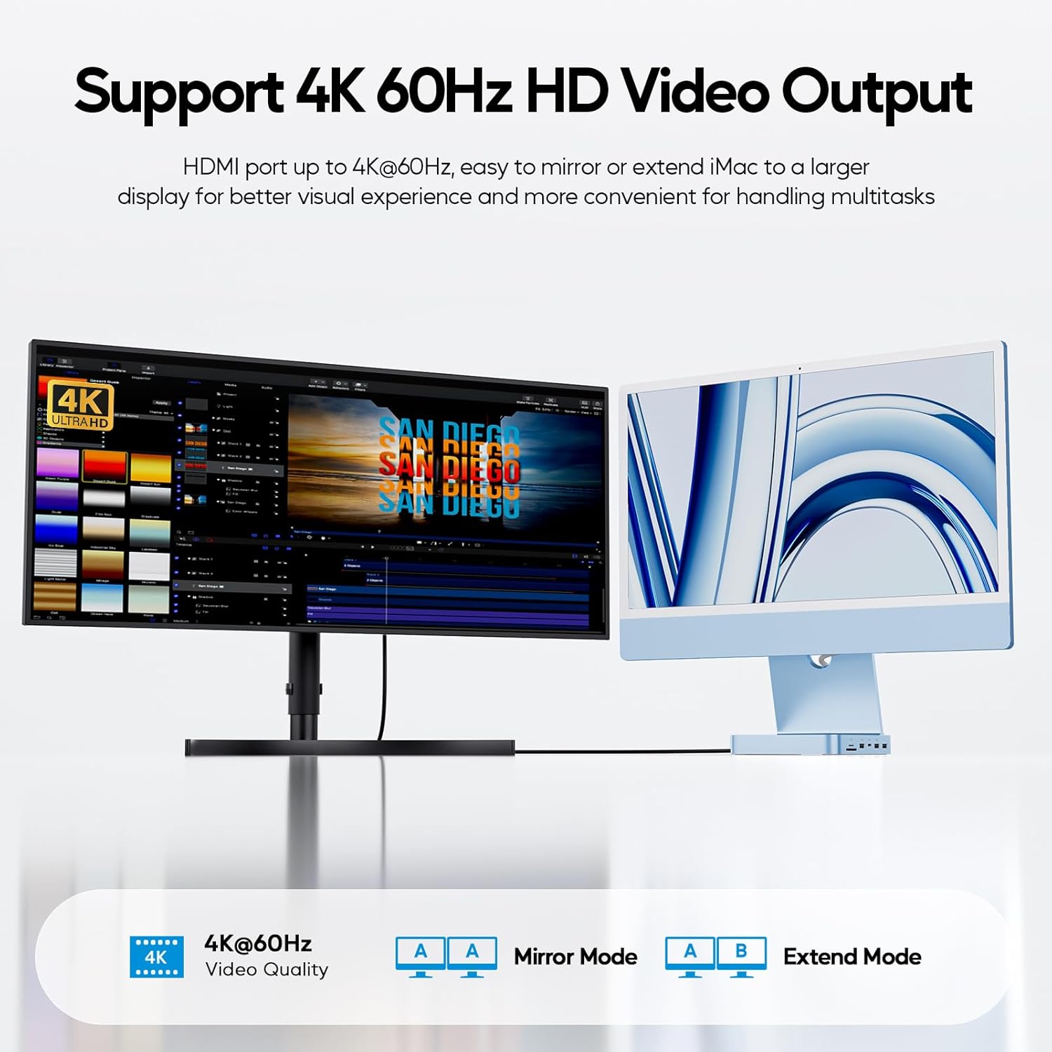 PULWTOP 11-in-1 USB-C Hub Docking Station for iMac 24-inch (M1/M3/M4) with M.2 SSD Support – Blue