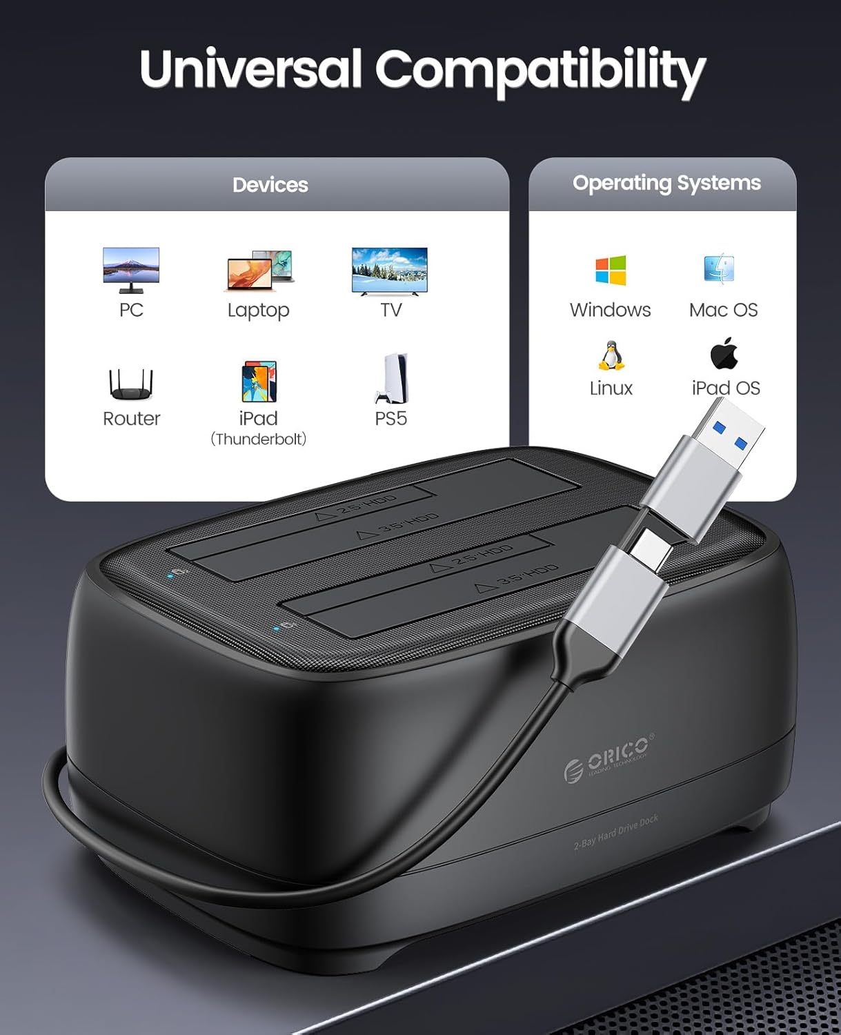 ORICO Dual Bay Hard Drive Docking Station (DD28C3)