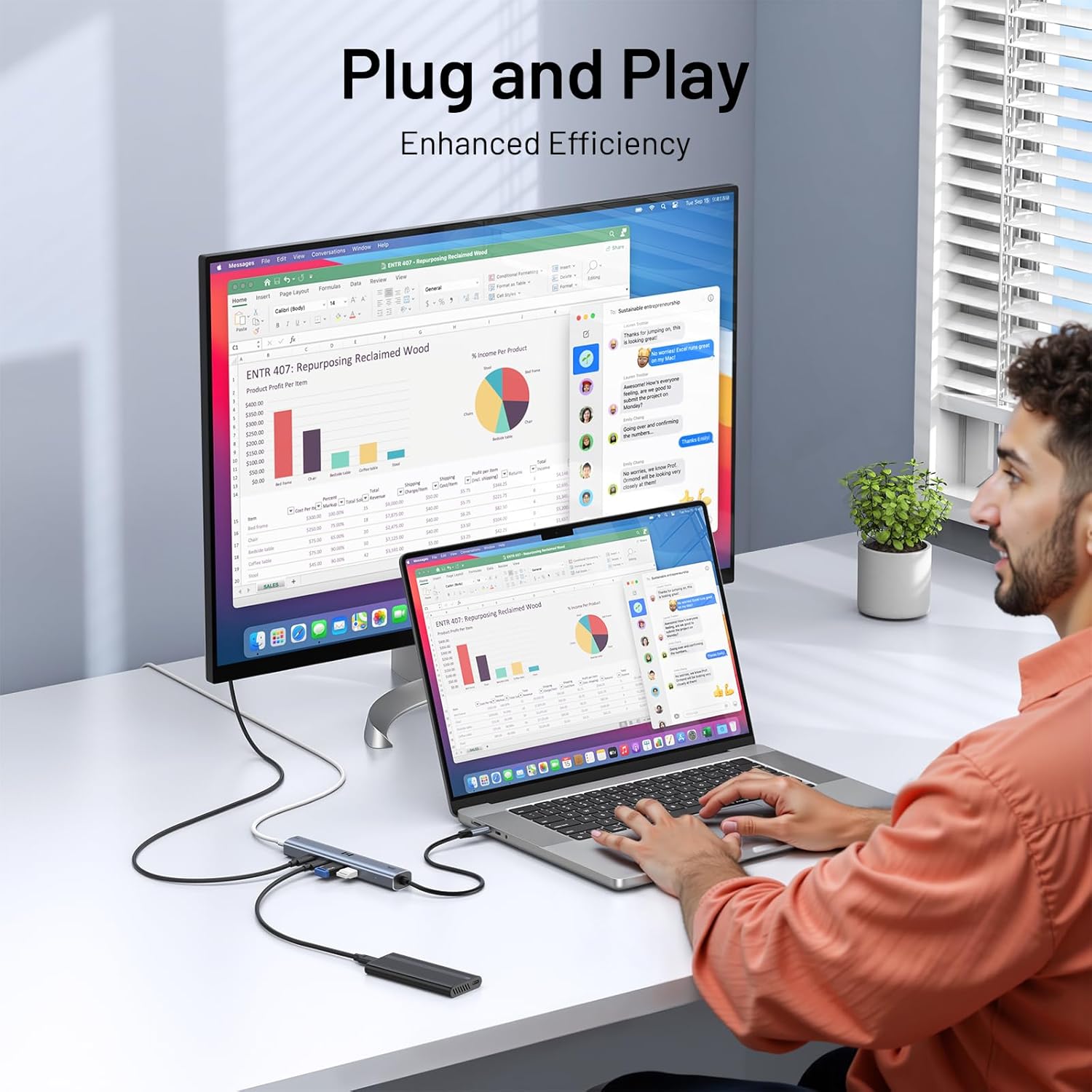 Selore&S-Global 5-in-1 USB-C Hub – 10Gbps Data, 4K@60Hz Video Output, 100W PD Fast Charging