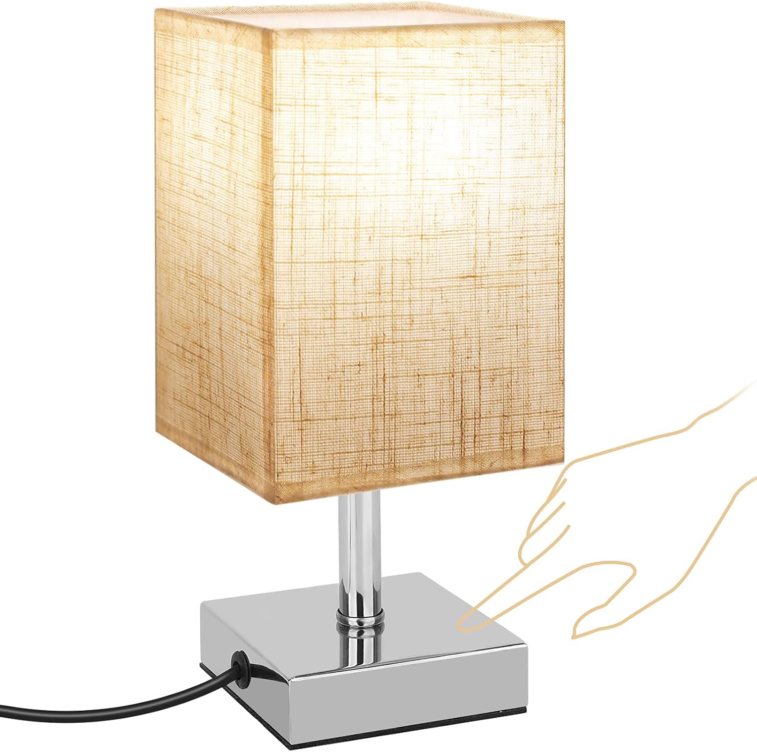 Kinsdan Small Table Lamp, 3-Way Dimmable Touch Control Bedside Lamps, Bedside Table Lamps with Flaxen Fabric Shade for Bedroom Living Room,LED Bulb Included