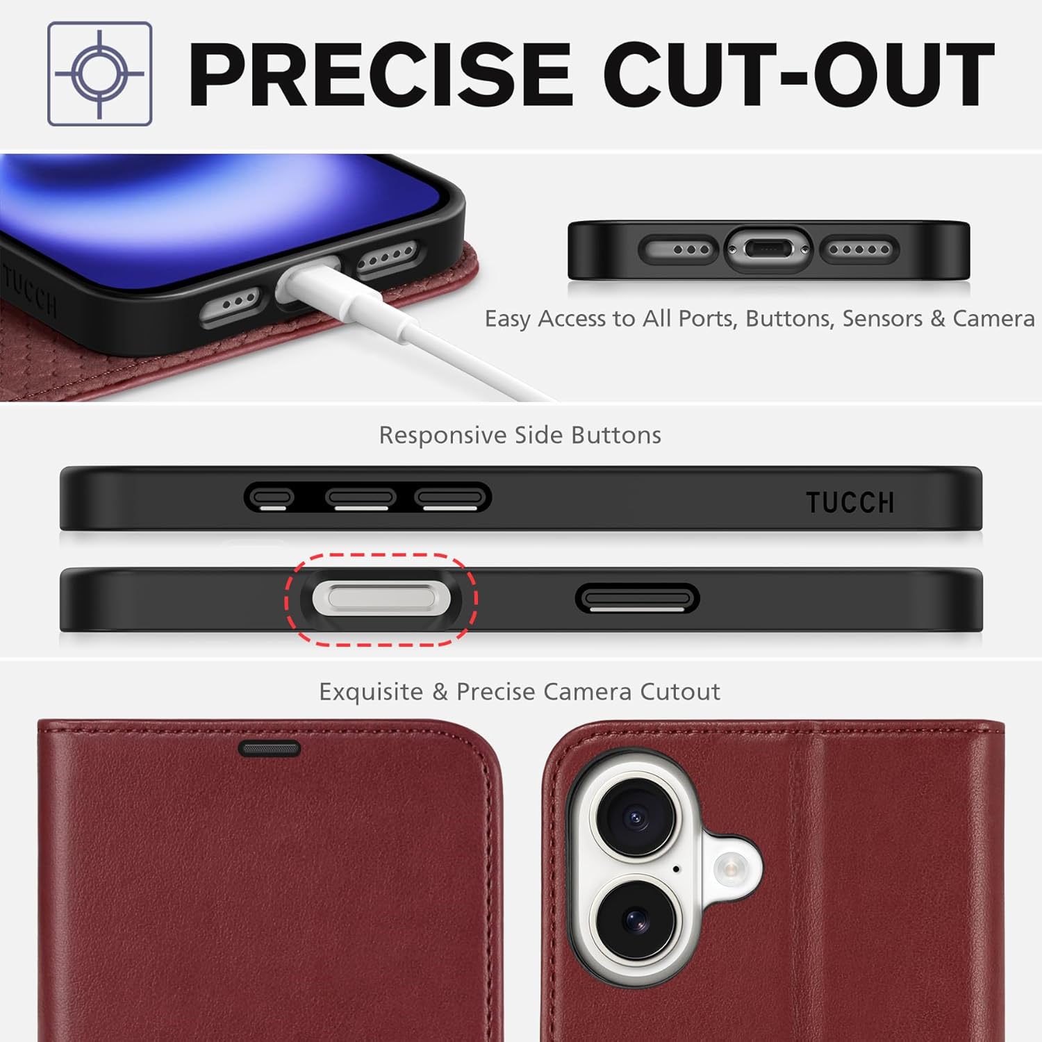 TUCCH Leather Wallet iPhone 16 Case / aussiezgoodshub.com