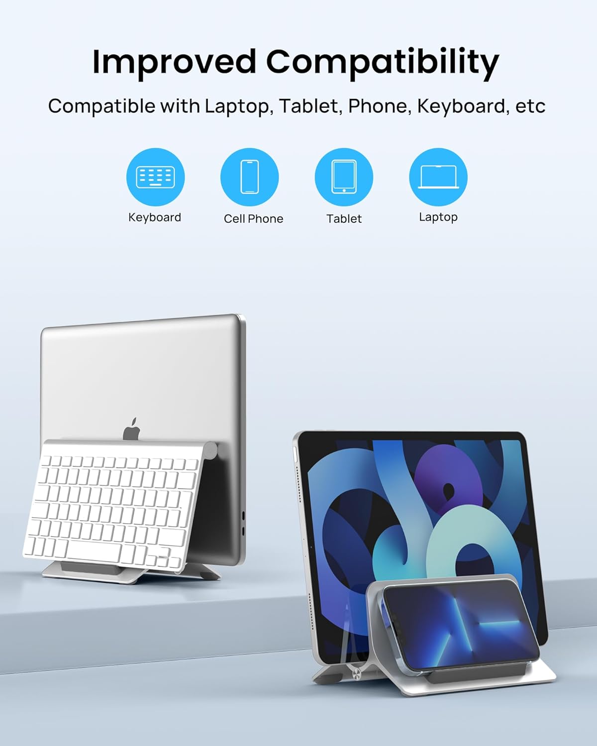SODI Vertical Laptop Stand for Desk, Gravity Auto Lock Vertical MacBook Stand, Aluminum Laptop Vertical Dock Stand Holder Silver