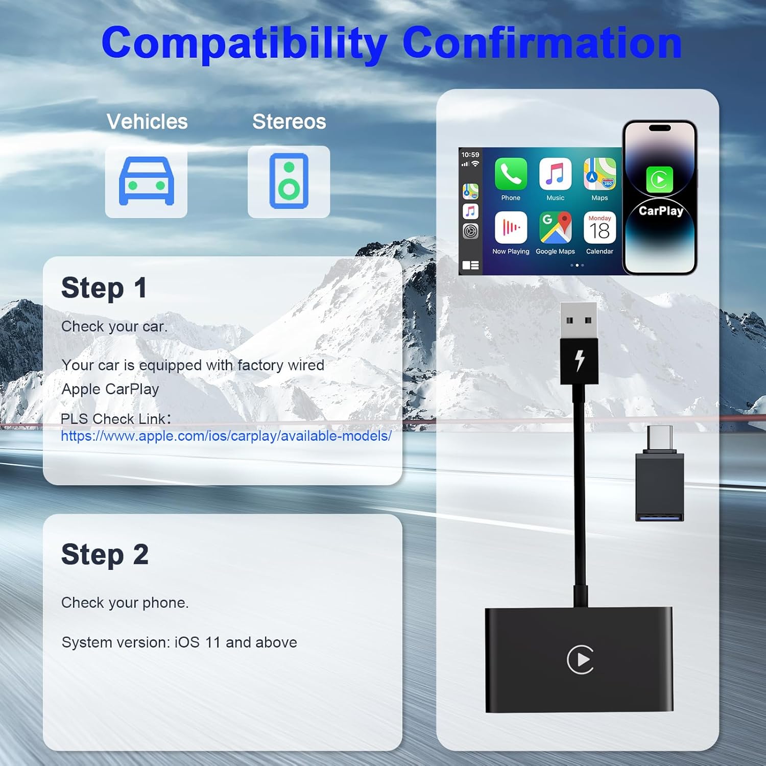 Wireless Carplay Adapter,Wireless Apple Carplay Dongle Adapter,Car Apple Carplay Bluetooth Adapter,Plug & Play 5GHz WiFi Online Update,Low Latency,Easy to Install,Support Newest iOS 16