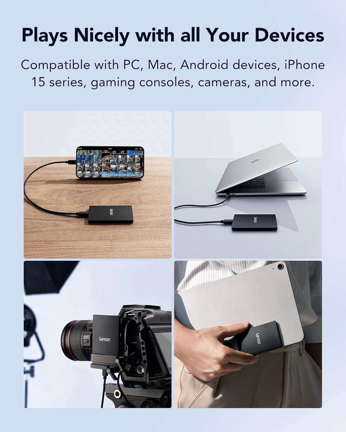 Lexar SL500 External SSD 2TB, USB3.2 Gen2x2 Portable SSD, PSSD up to 2000MB/s Read, 1800MB/s Write, External Solid State Drive for iPhone15 Series/Mac/PS5/XBOX/Laptop/PC (LSL500X002T-RNBNG)